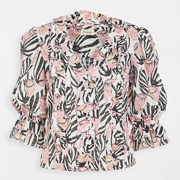 Temperley London Reef Blouse Ruffle Trim Victorian Stule Button Front Baby Top 2 - Picture 1 of 9